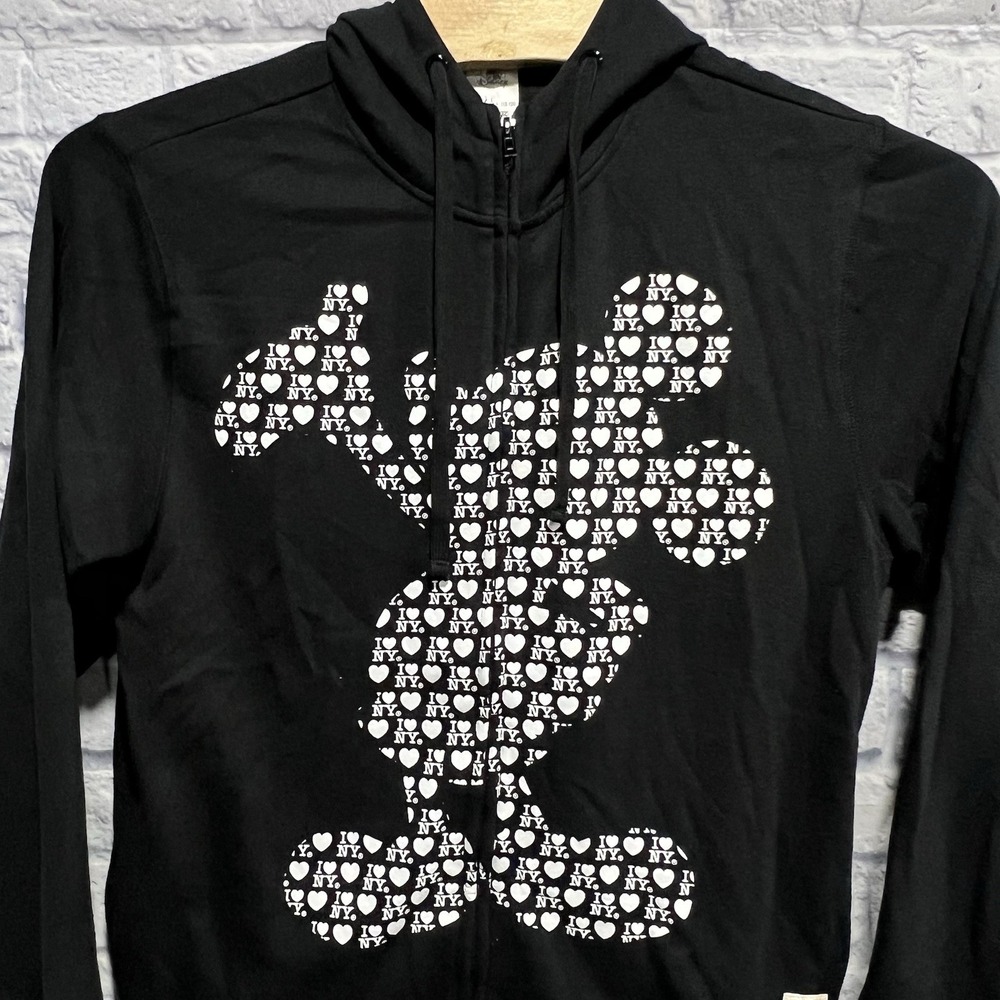 Disney Store Adult I Love‎ NY Mickey Mouse Black Zip Hoodie Sweater Size Large